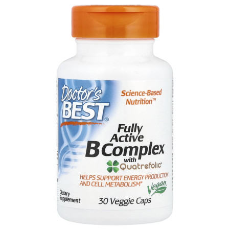 Комплекс витаминов В с Quatrefolic, Fully Active B Complex with Quatrefolic, Doctor's Best, 30 веганских капсул