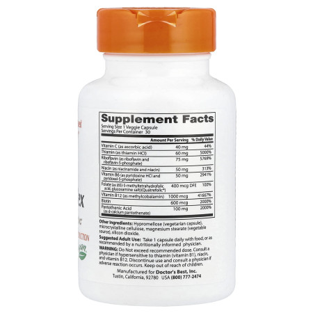 Комплекс вітамінів В з Quatrefolic, Fully Active B Complex with Quatrefolic, Doctor's Best, 30 веганських капсул