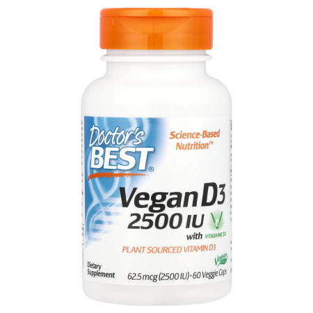 Витамин D3, Vitamin D3, Doctor's Best, 62,5 мкг (2500 МЕ), 60 веганских капсул