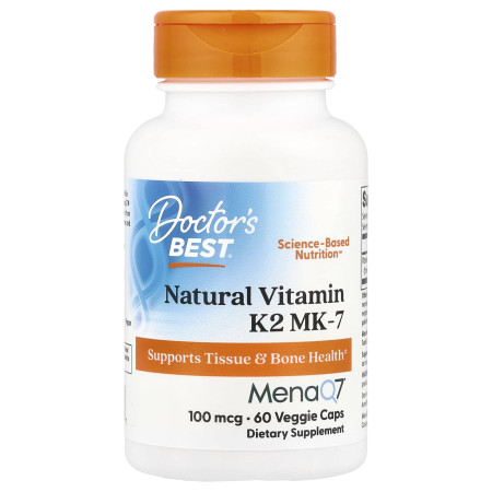 Вітамін К2, МК-7, з MenaQ7, Vitamin K2 MK-7 with MenaQ7, Doctor's Best, 100 мкг, 60 веганських капсул