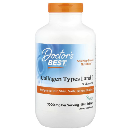 Колаген 1 і 3 типу, Collagen Types 1 and 3 & Vitamin C, Doctor's Best, з вітаміном С, 540 таблеток