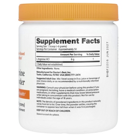 Аргінін, L-Arginine, Doctor's Best, чистий порошок, 300 г