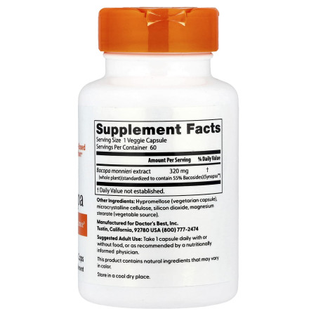 Бакопа, Bacopa With Synapsa, Doctor's Best, 320 мг, 60 капсул