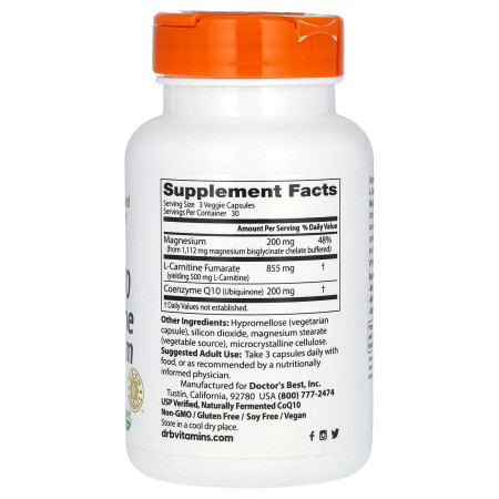 Коензим Q10, L-карнітин і магній, CoQ10 L-Carnitine Magnesium, Doctor's Best, 90 капсул