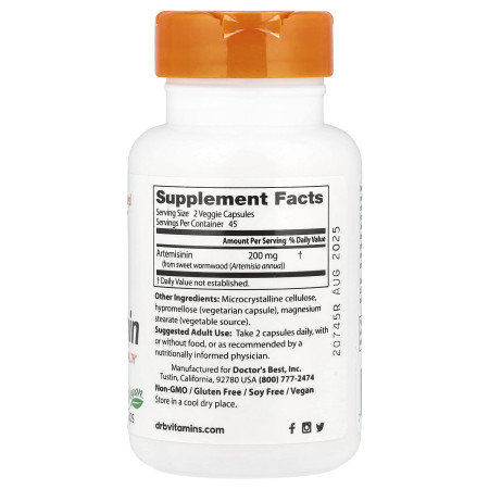 Артемизинин, Artemisinin, Doctor's Best, 100 мг, 90 веганских капсул