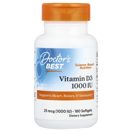 Вітамін D3, Vitamin D3, Doctor's Best, 25 мкг (1000 МО), 180 гелевих капсул