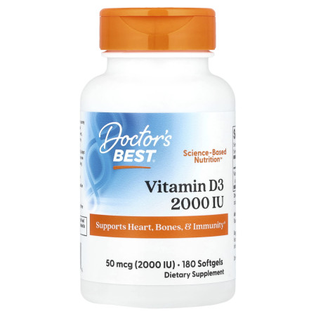 Витамин D3, Vitamin D3, Doctor's Best, 50 мкг (2000 МЕ), 180 гелевых капсул