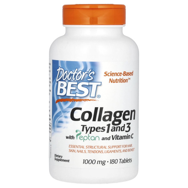 Коллаген тип 1 и 3, Collagen, Doctor's Best, с пептаном и витамином С, 1000 мг, 180 таблеток