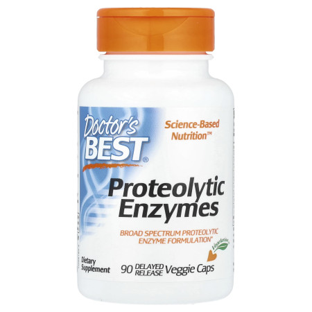 Протеолітичні ферменти, Proteolytic Enzymes, Doctor's Best, 90 вегетаріанських капсул з відстроченим вивільненням