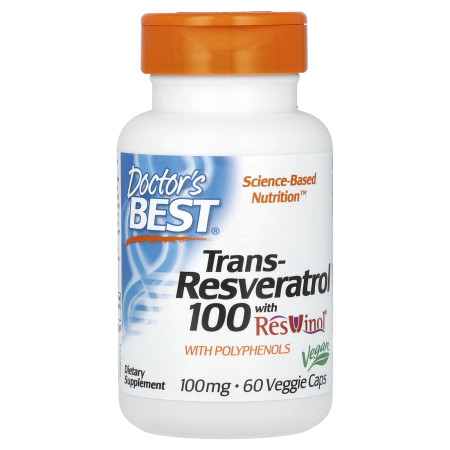 Ресвератрол, Resveratrol, Doctor's Best, 100 мг, 60 веганских капсул 