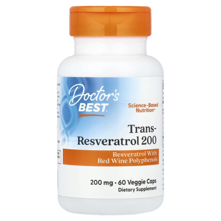 Ресвератрол, Trans-Resveratrol, Doctor's Best, 200 мг, 60 вегетарианских капсул 