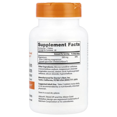 Магній хелат 100%, Magnesium Chelated, Doctor's Best, з мінералами, 100 мг, 120 таблеток