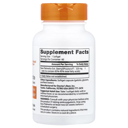 Со Пальметто, Saw Palmetto, Doctor's Best, екстракт, 320 мг, 60 капсул
