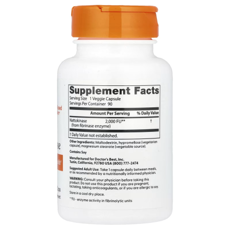 Наттокиназа, Nattokinase, Doctor's Best, 2.000 FUs, 90 капсул 