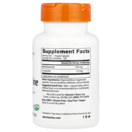 Бенфотиамин, Benfotiamine with BenfoPure, Doctor's Best, с BenfoPure™, 150 мг, 120 веганских капсул