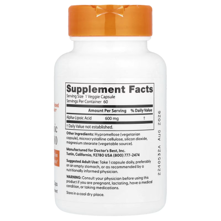 Альфа-ліпоєва кислота, Alpha-Lipoic Acid, Doctor's Best, 600 мг, 60 капсул