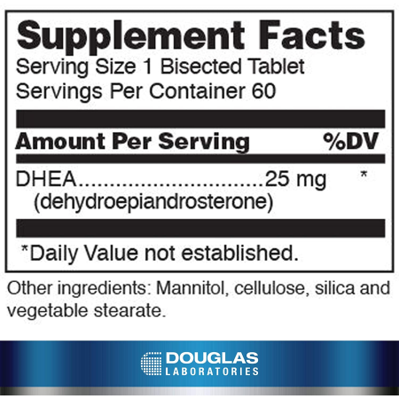 ДГЭА, микронизированный, DHEA, Douglas Laboratories, для поддержки иммунитета, мозга, костей, обмена веществ и сухой мышечной массы, 25 мг, 60 таблеток