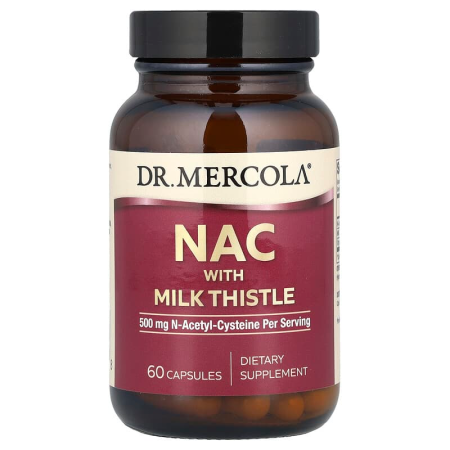 N-ацетилцистеїн з розторопшою, NAC with Milk Thistle, Dr. Mercola, 500 мг, 60 капсул