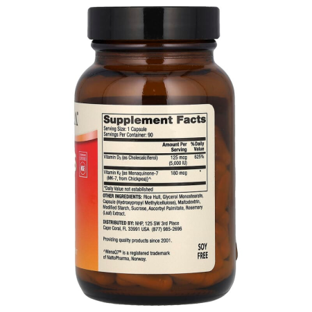Витамины D3 и К2, Vitamins D3 & K2, Dr. Mercola, 5,000 МЕ, 90 капсул