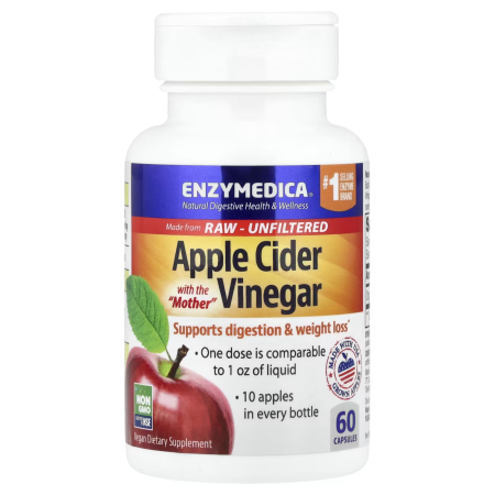 Яблучний оцет із матричною кислотою, Apple Cider Vinegar, Enzymedica, 60 капсул (355 мг на капсулу)