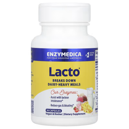 Ферменти для травлення, лакто, Lacto, Enzymedica, молочна формула для травлення, 30 капсул