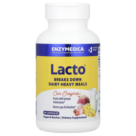 Ферменты для переваривания лактозы, Lacto, Enzymedica, 90 капсул