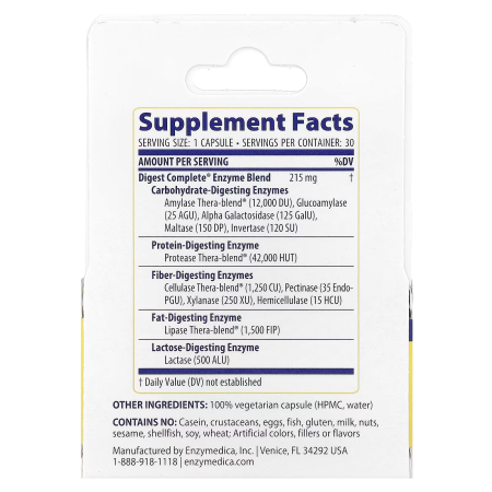 Ензими повна формула, Complete Enzyme Formula, Enzymedica, Digest, 30 капсул