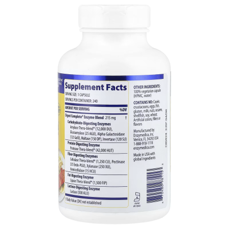 Пищеварительные ферменты, полная формула, Digest Complete Enzyme Formula, Enzymedica, 240 капсул