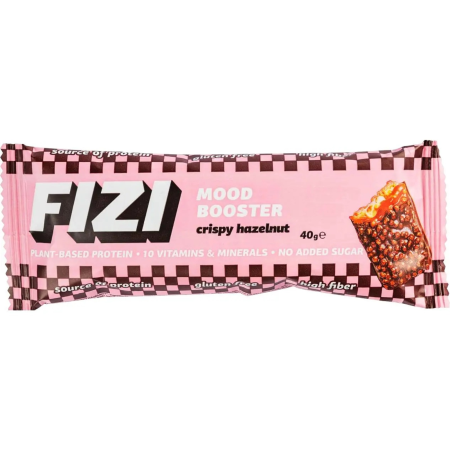 Протеїновий батончик, Mood Booster, Fizi, крипси, фундук та карамель, у шоколаді, веганський,1 шт  (40 г) 