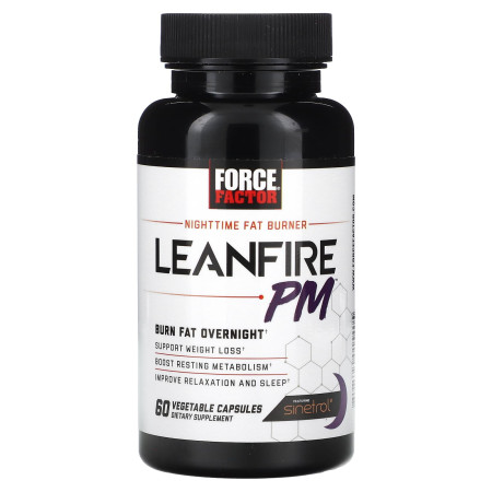 Жироспалювач, Leanfire PM, Force Factor, нічний, 60 рослинних капсул
