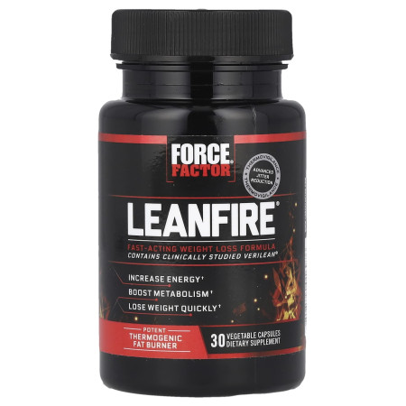 Жироспалювач, LeanFire, Force Factor, формула швидкої дії для схуднення, 30 рослинних капсул
