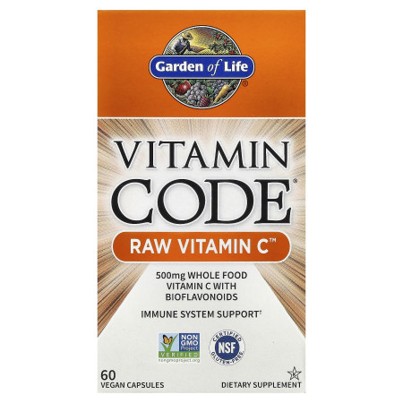 Вітамін С, Raw Vitamin C, Garden of Life, Vitamin Code, 60 веганських капсул