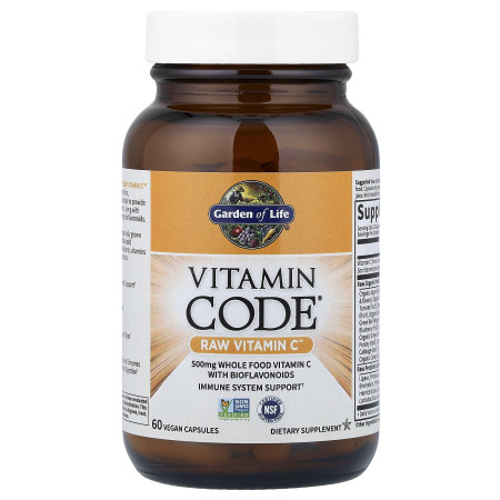Вітамін С, Raw Vitamin C, Garden of Life, Vitamin Code, 60 веганських капсул