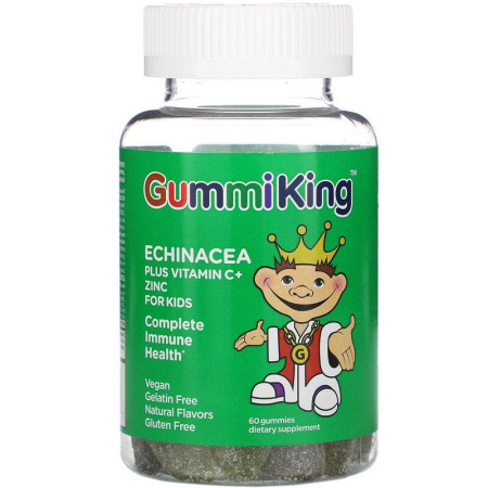 Ехінацея плюс вітамін С та цинк для дітей, Echinacea Plus Vitamin C and Zinc, Gummi King, полуниця, апельсин, лимон, виноград, вишня та грейпфрут, 60 жувальних цукерок