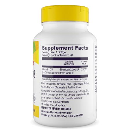 Вітамін D3 в олії МСТ, Vitamin D3 in MCT Oil, Healthy Origins, 2000 МО, 120 гелевих капсул