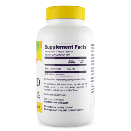 Альфа-ліпоєва кислота, Alpha Lipoic Acid, Healthy Origins, 600 мг, 150 вегетаріанських капсул