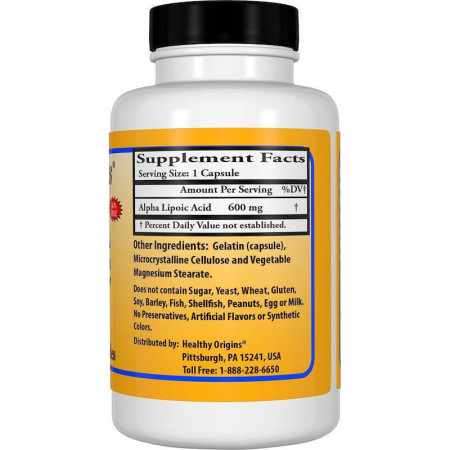 Альфа-ліпоєва кислота, Alpha Lipoic Acid, Healthy Origins, 600 мг, 60 капсул