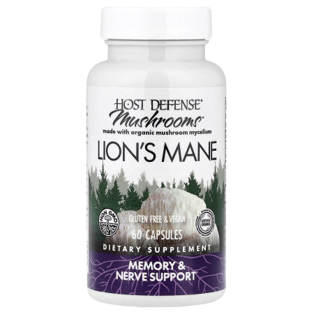 Їжовик Гребінчастий,Lion's Mane, Fungi Perfecti, Host Defense, 60 капсул (0,5 г на капсулу) 