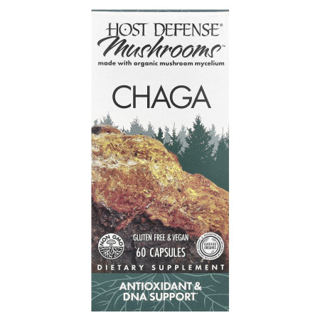 Чага, Chaga, Host Defense, Mushrooms, 60 капсул (0,5 г на капсулу)