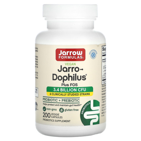 Пробіотики (дофілус), Jarro-Dophilus Plus FOS, Jarrow Formulas, з ФОС, 3.4 млрд КУО, 200 вегетаріанських капсул