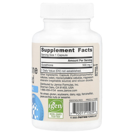 Глутатіон, Glutathione Reduced, Jarrow Formulas, веганський, 500 мг, 60 капсул
