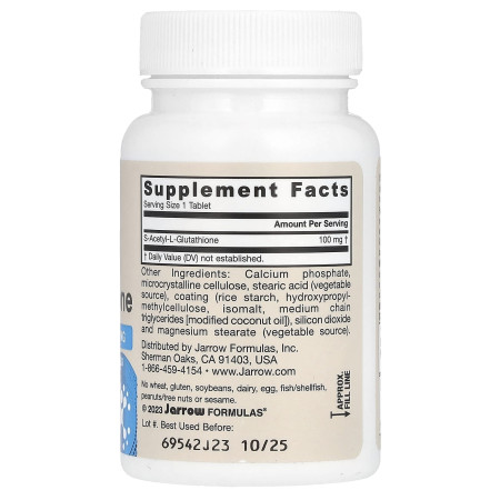 S-ацетил L-глутатіон, Vegan S-Acetyl L-Glutathione, Jarrow Formulas, веганський, 100 мг, 60 таблеток