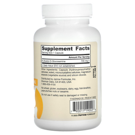 Ацетилглюкозамин, N-A-G, Jarrow Formulas, 700 мг, 120 веганских капсул