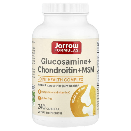 Глюкозамін, хондроїтин, МСМ, Glucosamine + Chondroitin + MSM, Jarrow Formulas, 240 капсул