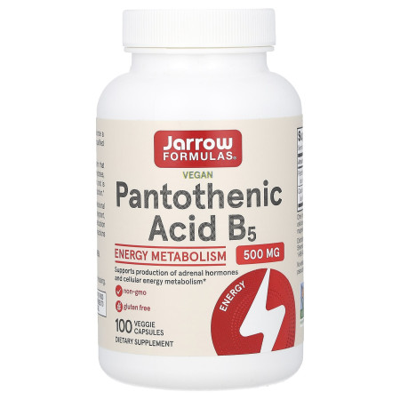 Пантотеновая кислота B5, Pantothenic Acid B5, Jarrow Formulas, 500 мг, 100 веганских капсул
