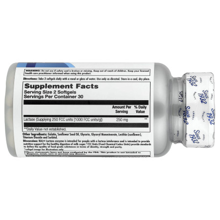 Фермент лактаза, Lactase Enzyme, KAL, 250 мг, 60 капсул