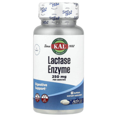 Фермент лактаза, Lactase Enzyme, KAL, 250 мг, 60 капсул