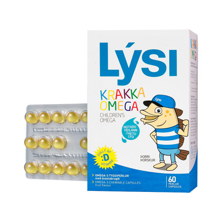 Омега-3 для дітей, Children's Omega, LYSI, з вітаміном D3, фруктовий смак, 60 жувальних капсул