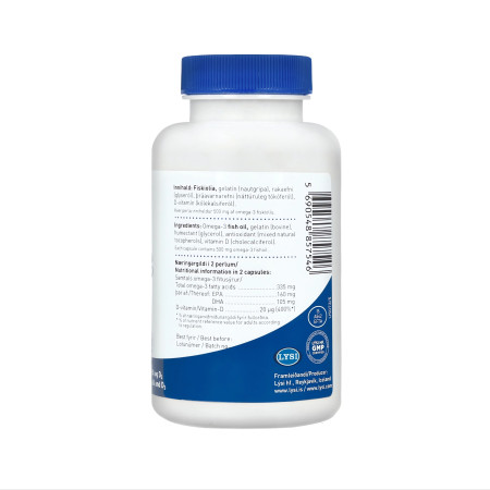 Омега-3 з вітаміном D3, Omega-3+D3, LYSI, 500 мг, 120 капсул