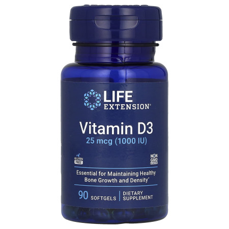 Вітамін D3, Vitamin D3, Life Extension, 25 мкг (1000 МО), 90 гелевих капсул